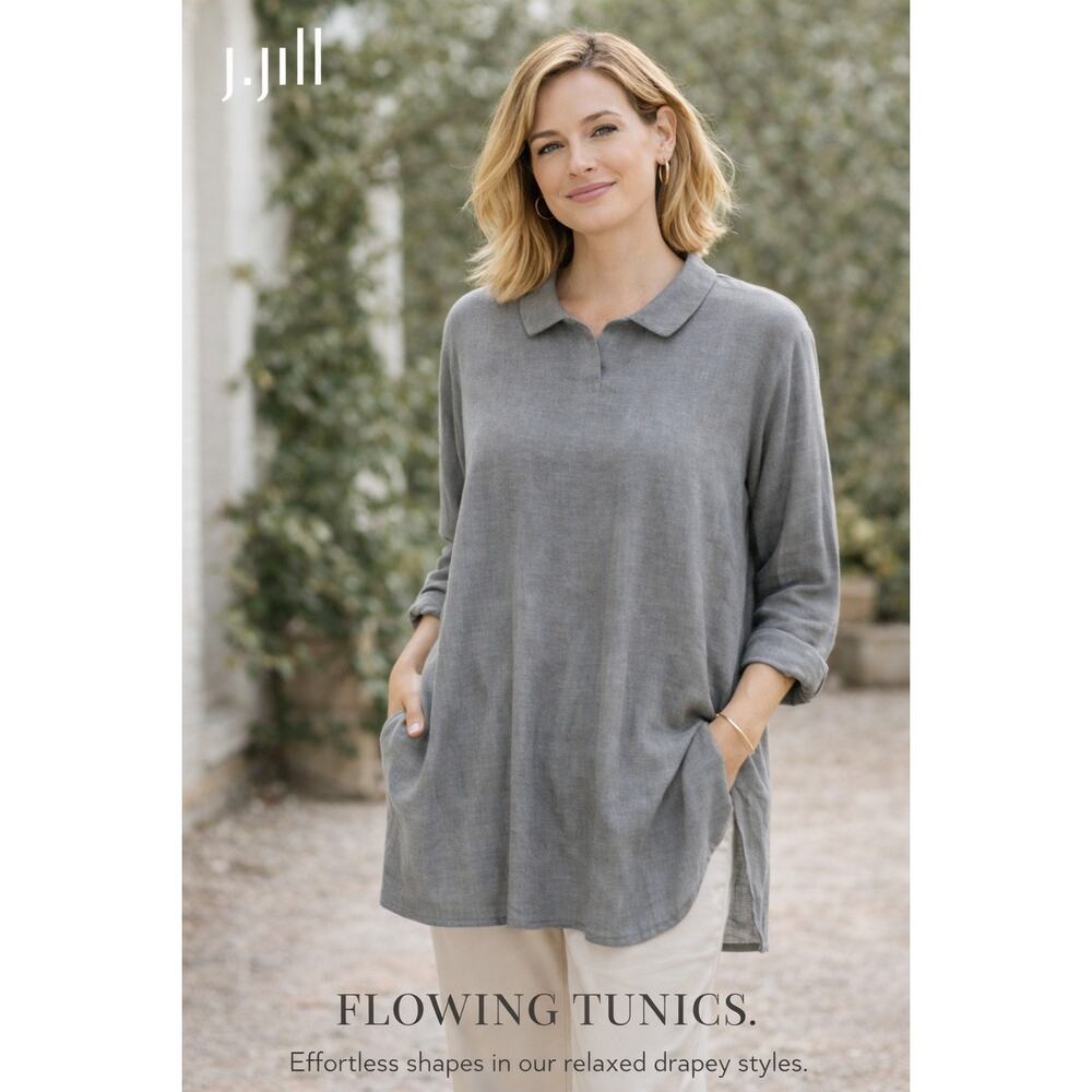 J.Jill Relaxed Flow Tunic L Gray Soft Drape‎ Minimalist Top Blouse